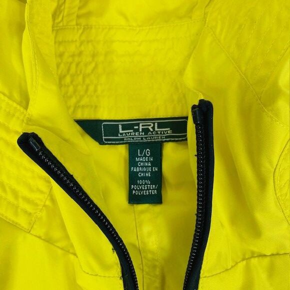 LRL Active Ralph Lauren Yellow Windbreaker Jacket Zip Up Hooded Athletic L/G - Picture 2 of 10